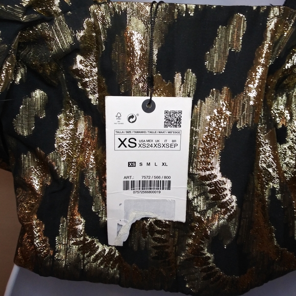 Zara Black & Gold Lame´ Puffed Sleeve Special Occasion Cropped Top - Picture 10 of 15